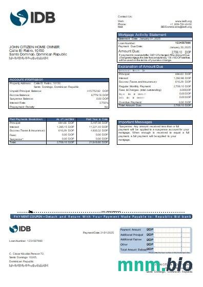 Dominikana Bank Bid wyciąg z kredytu hipotecznego szablon Word i PDF